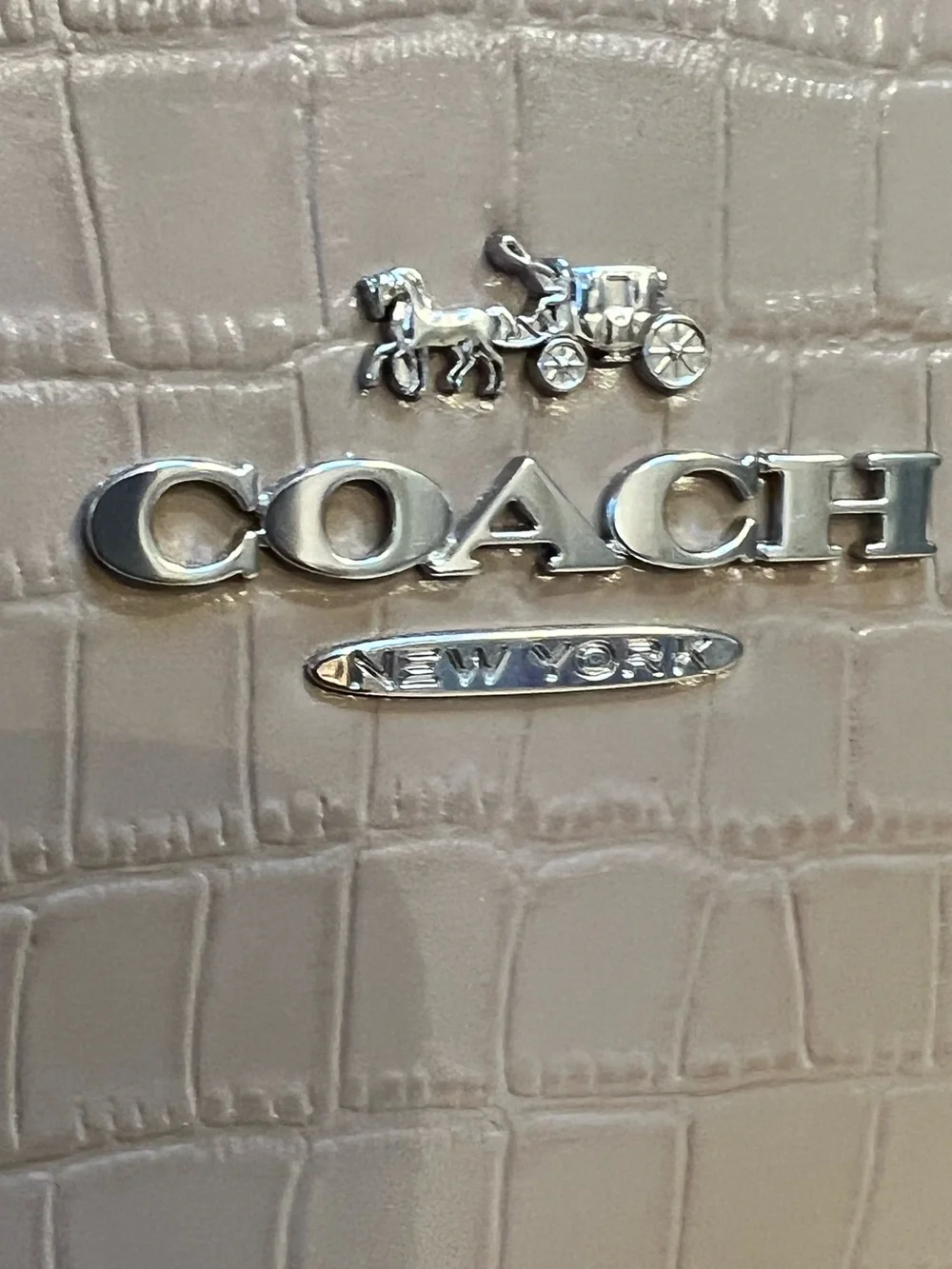 COACH Croc-Embossed Leather Andrea Mini Carryall in a tan colorway